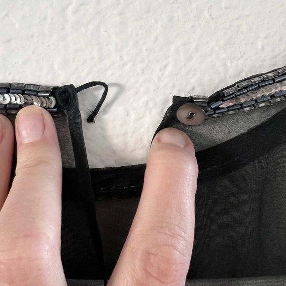 Vintage 80’s Argenti 100% Pure Silk Black Sequin & Beads Black & Silver Blouse - Picture 2 of 6